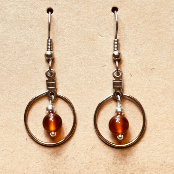 Stainless Steel Hook & Hoop Earrings w/Carnelian Agate Stones Handmade - Picture 8 of 12